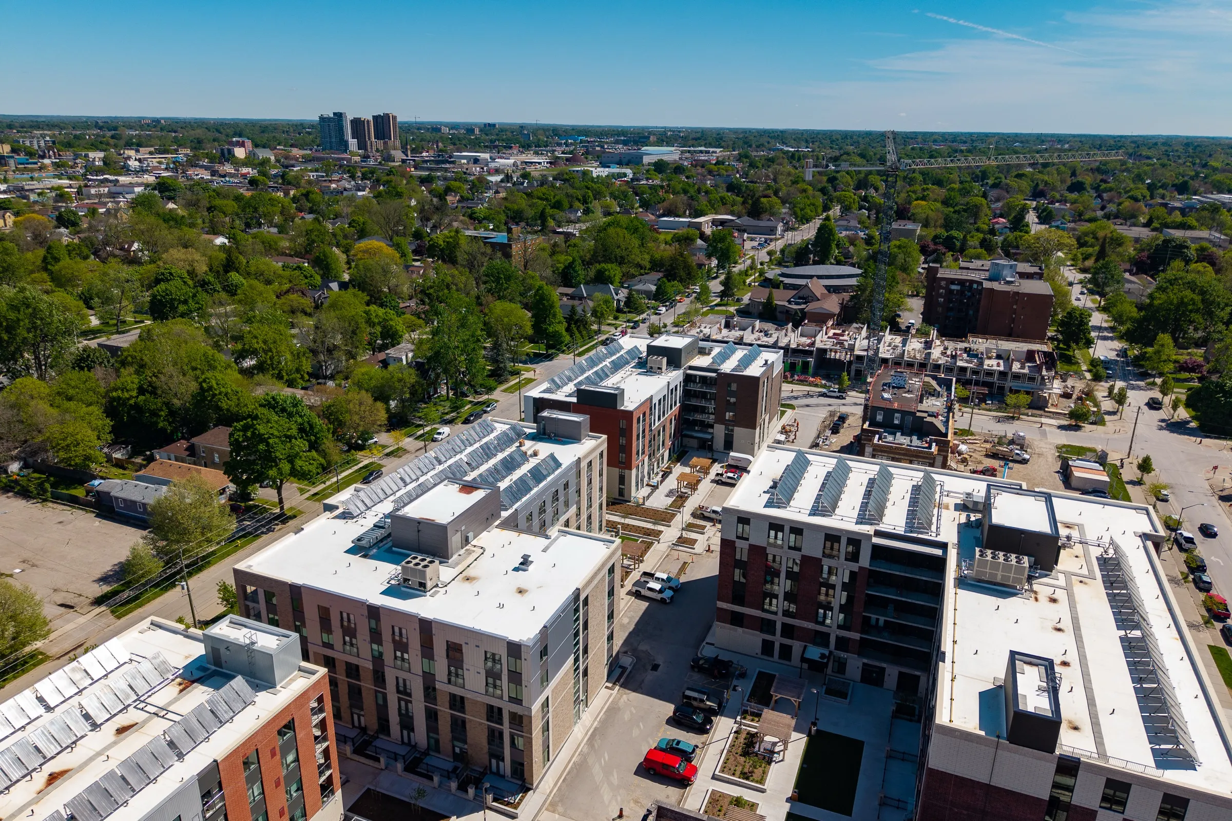 The streets west of the buildings from the air, looking toward Wortley Village